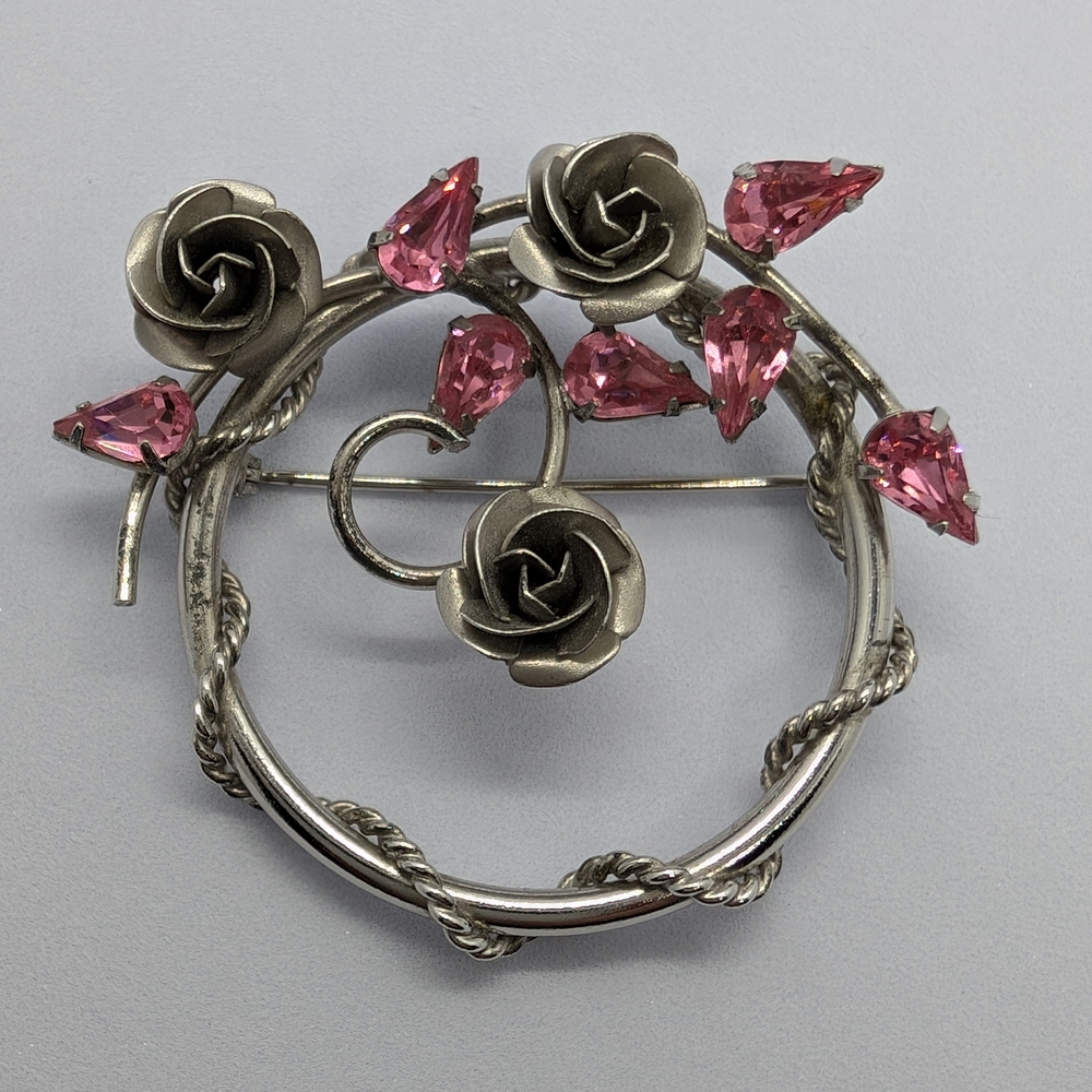Elegant Bond Boyd Silver and Pink Rose Brooch